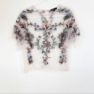 Dalia Sheer Floral Embroidered tulle top. Size S